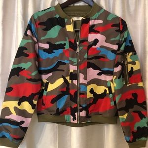 Rainbow camo multi-color bomber jacket